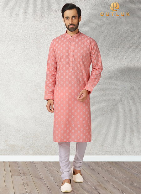 Pink Colour Outluk Vol 43 New Exclusive Wear Pure Cotton With Digital Print Kurta Pajama Mens Collection 43005